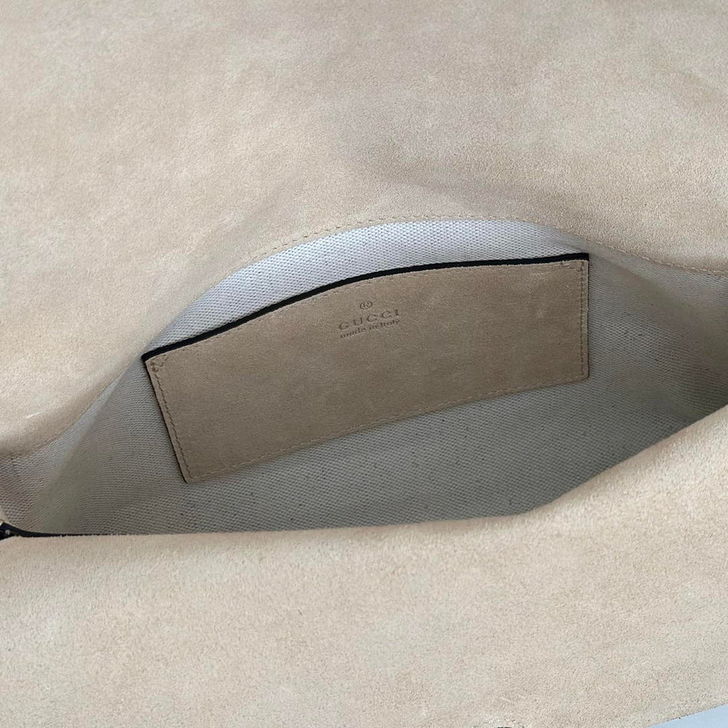 Gucci 857622 Medium Shoulder Bag Suede Beige GG
