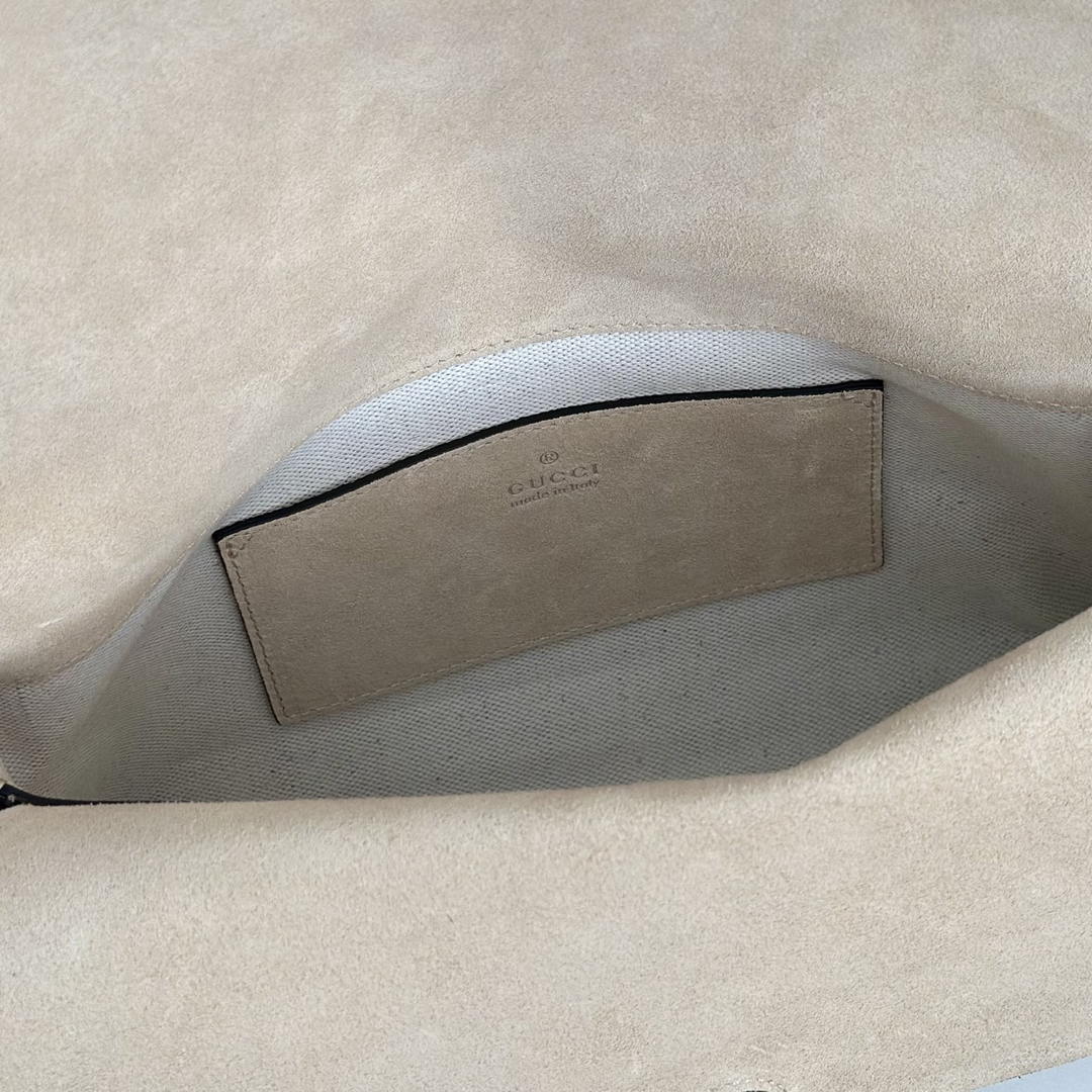 Gucci 857622 Medium Shoulder Bag Suede Beige GG
