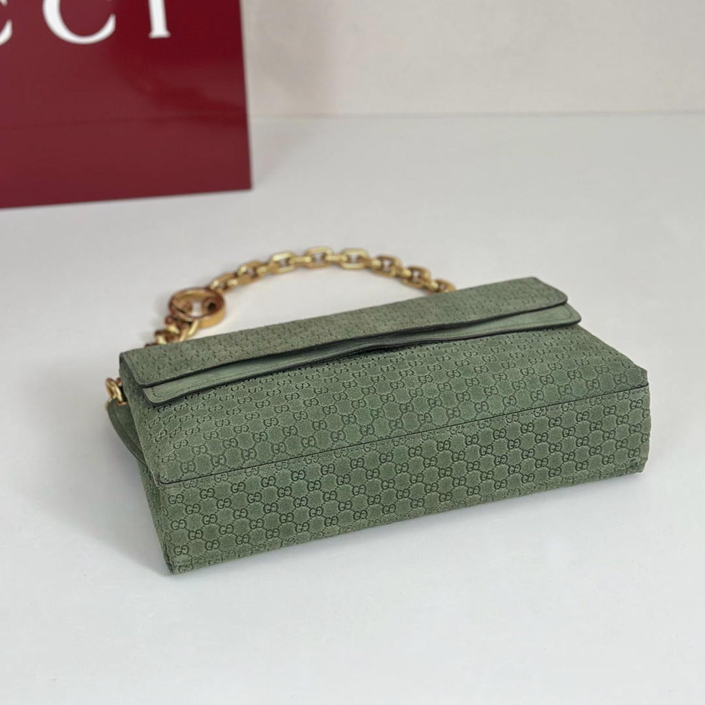 Gucci 857622 Medium Shoulder Bag Suede Green GG