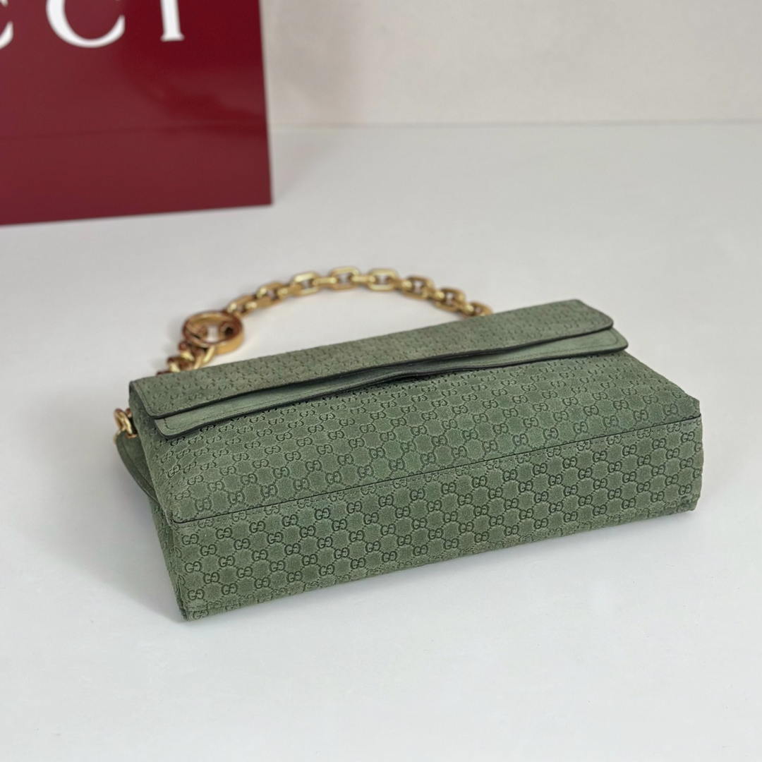 Gucci 857622 Medium Shoulder Bag Suede Green GG