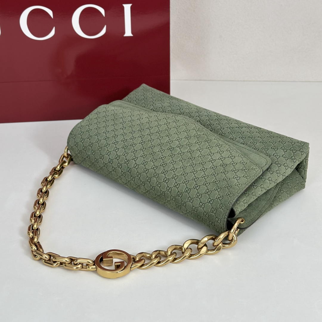 Gucci 857622 Medium Shoulder Bag Suede Green GG