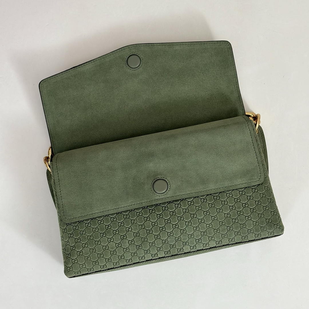 Gucci 857622 Medium Shoulder Bag Suede Green GG