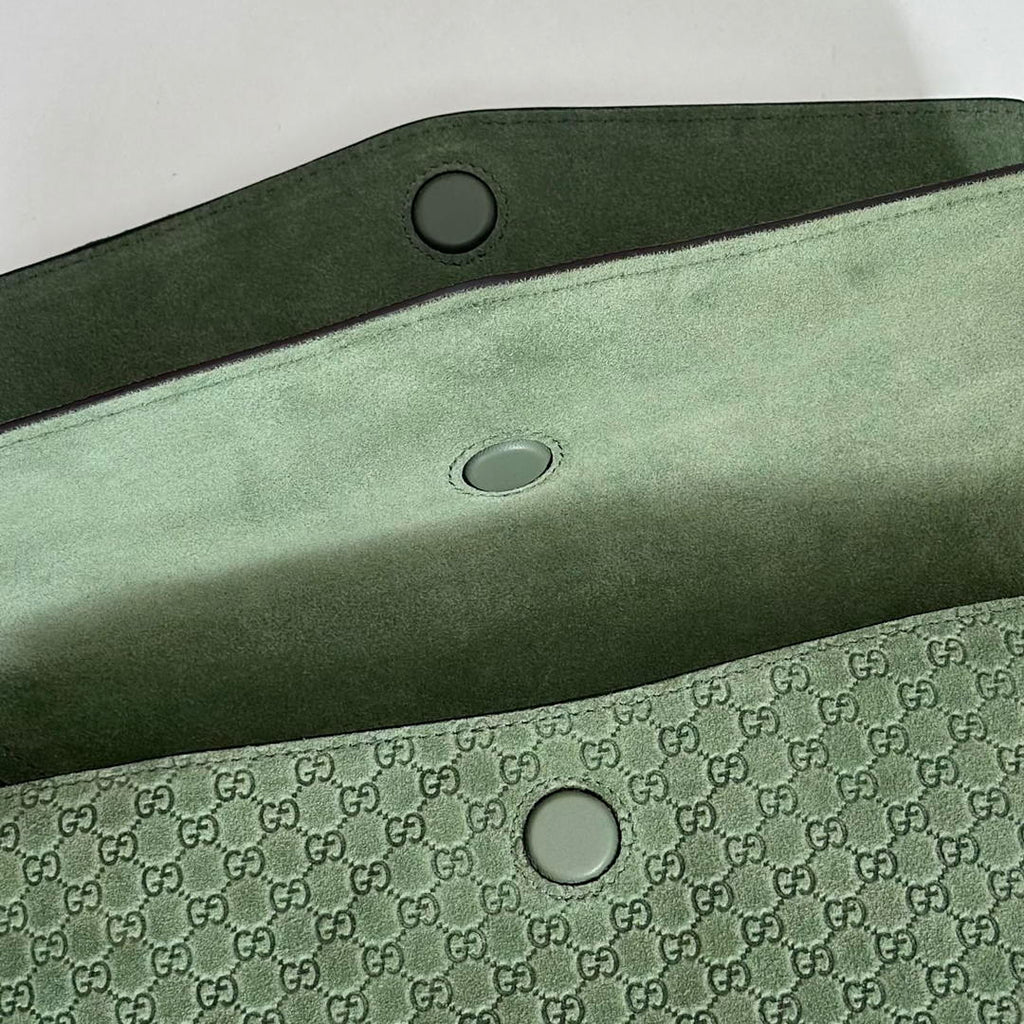 Gucci 857622 Medium Shoulder Bag Suede Green GG
