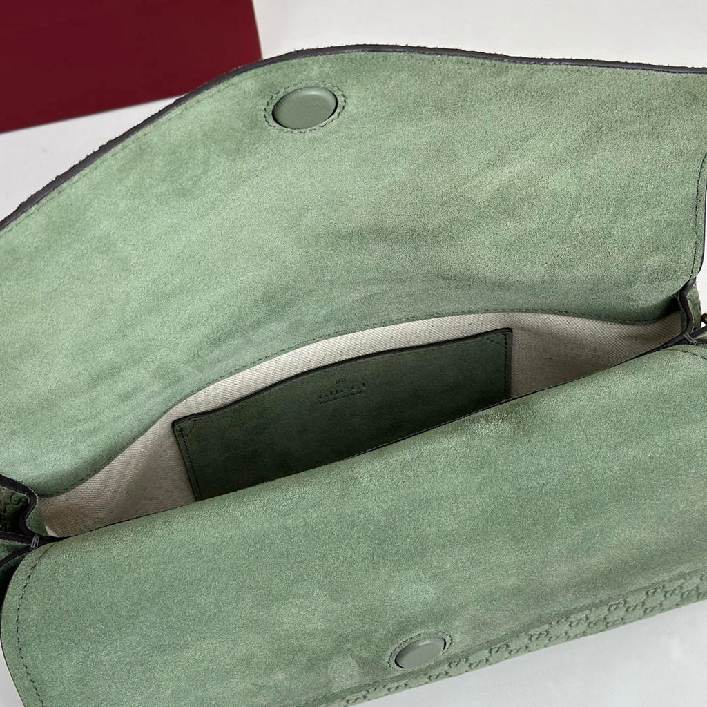 Gucci 857622 Medium Shoulder Bag Suede Green GG