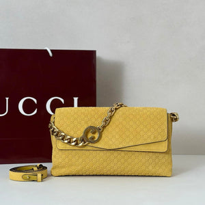 Gucci 857622 Medium Shoulder Bag Suede Yellow GG - Default Title - View 1