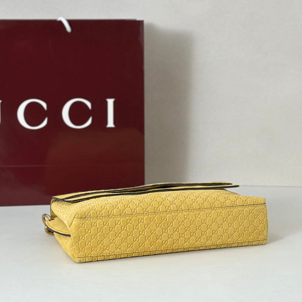 Gucci 857622 Medium Shoulder Bag Suede Yellow GG