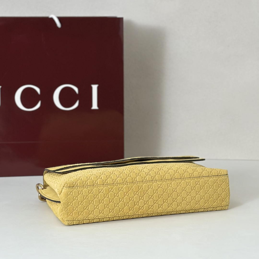 Gucci 857622 Medium Shoulder Bag Suede Yellow GG