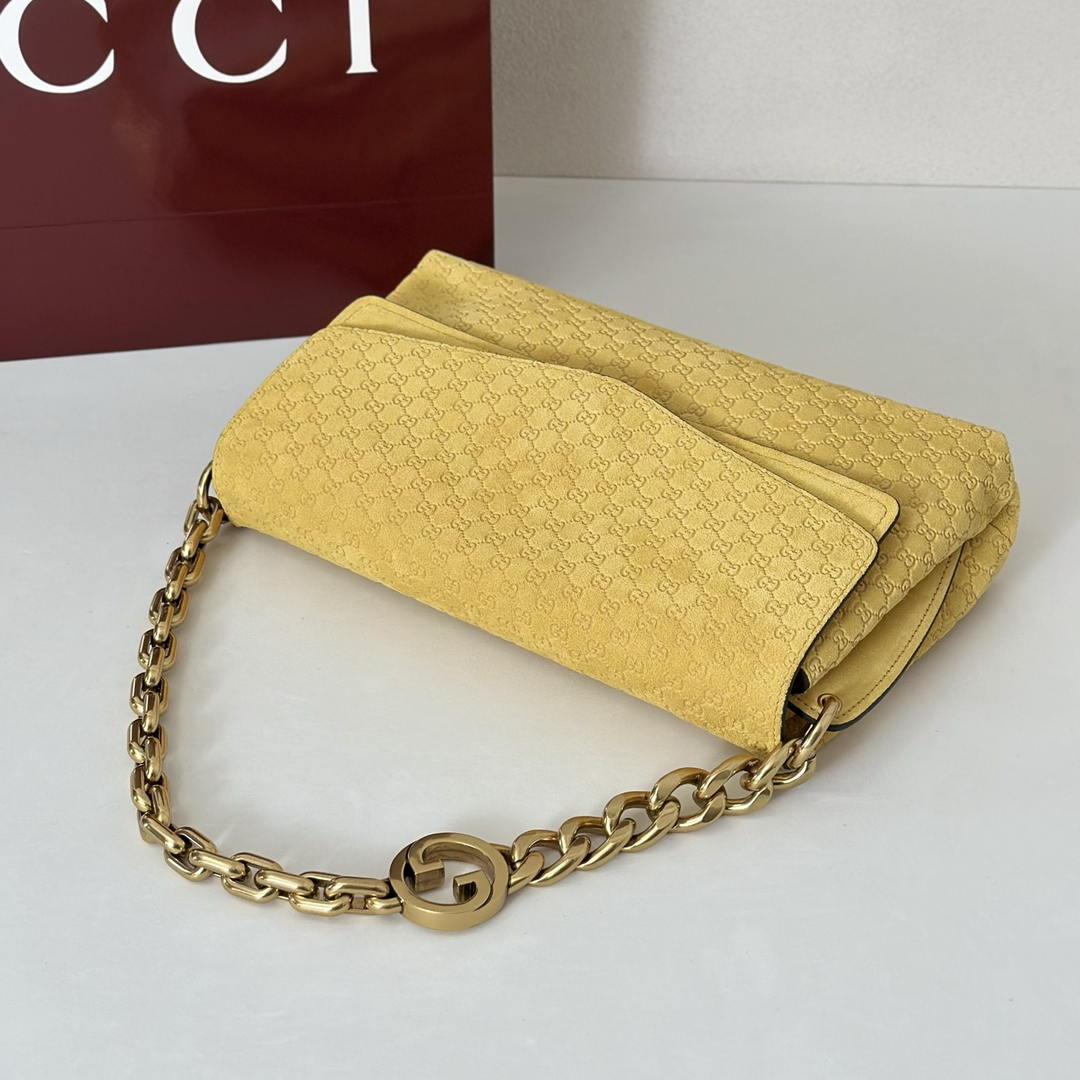 Gucci 857622 Medium Shoulder Bag Suede Yellow GG