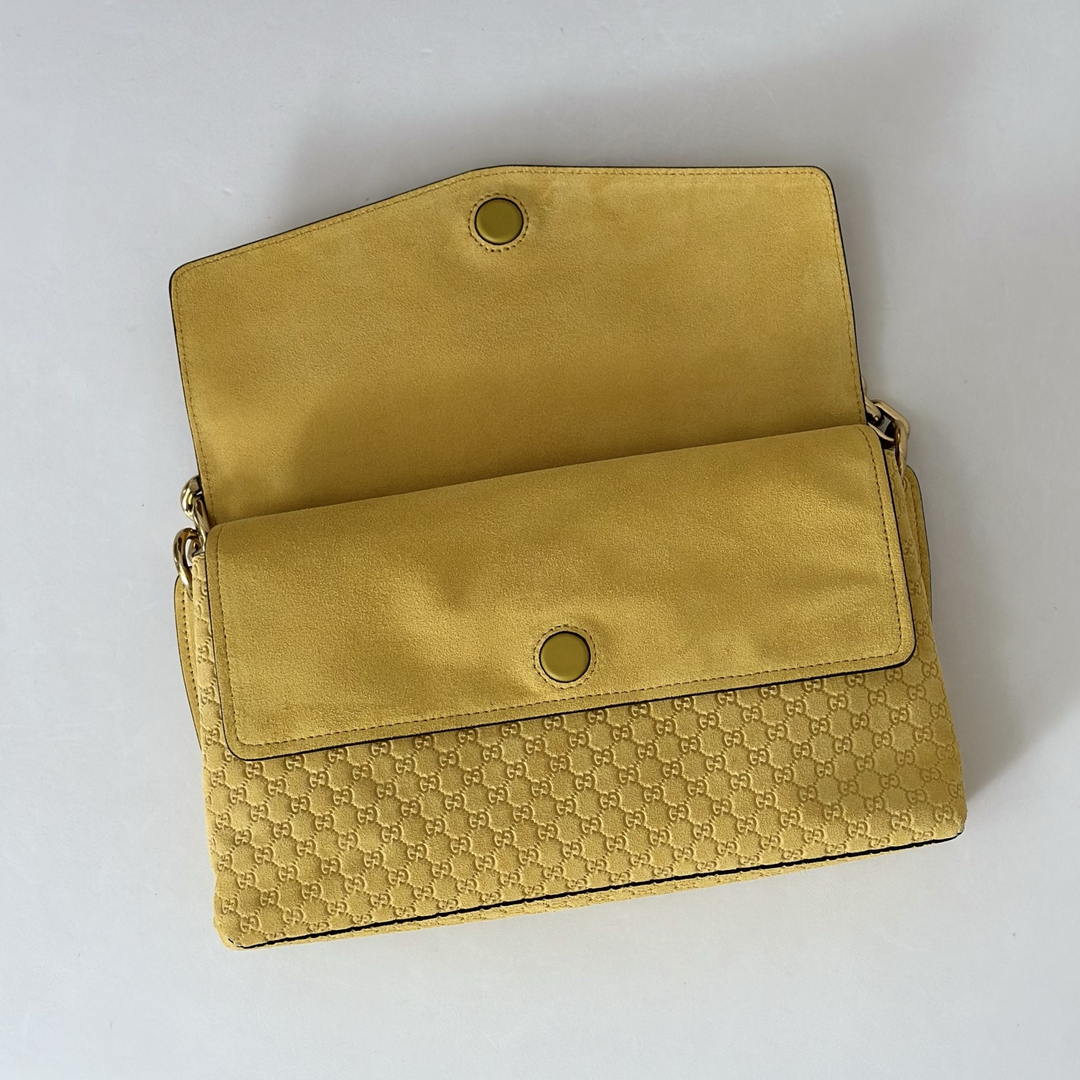 Gucci 857622 Medium Shoulder Bag Suede Yellow GG