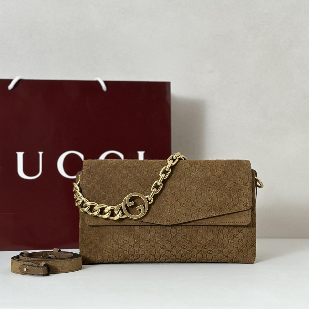 Gucci 857622 Medium Shoulder Bag Suede Brown GG