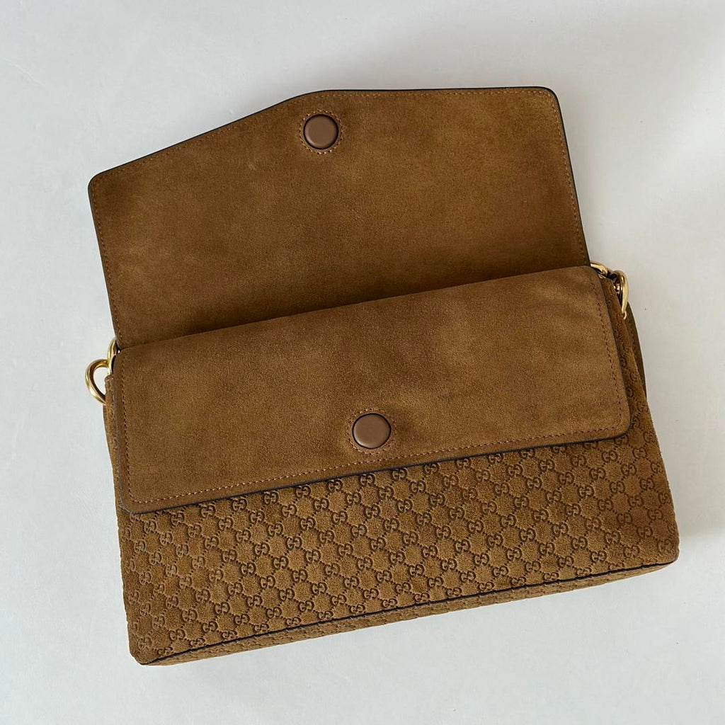 Gucci 857622 Medium Shoulder Bag Suede Brown GG
