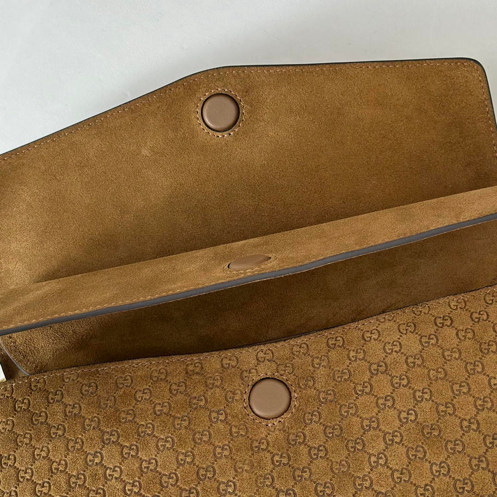 Gucci 857622 Medium Shoulder Bag Suede Brown GG