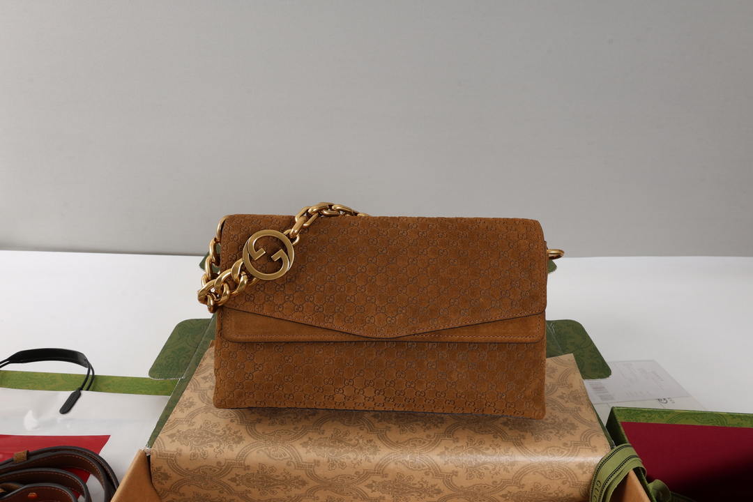 Gucci 857622 Medium Shoulder Bag Suede Dark BROWN GG - Default Title - View 1