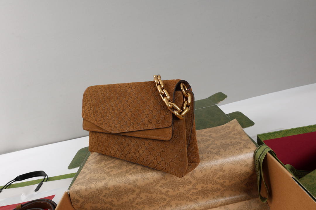 Gucci 857622 Medium Shoulder Bag Suede Dark BROWN GG