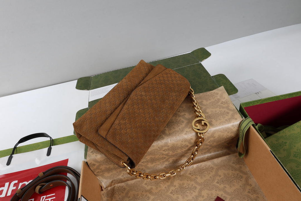 Gucci 857622 Medium Shoulder Bag Suede Dark BROWN GG