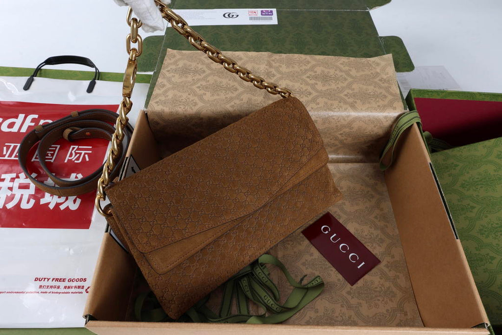 Gucci 857622 Medium Shoulder Bag Suede Dark BROWN GG