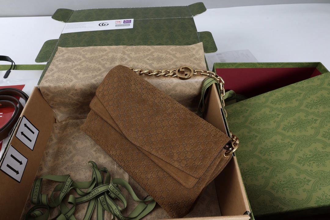 Gucci 857622 Medium Shoulder Bag Suede Dark BROWN GG
