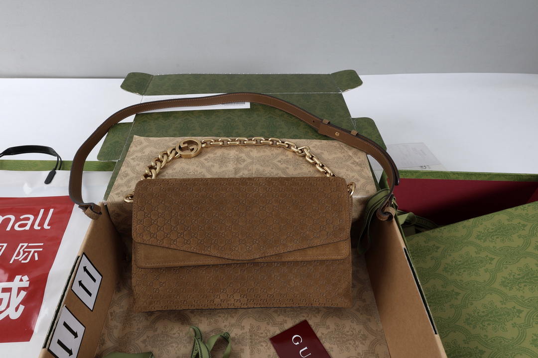 Gucci 857622 Medium Shoulder Bag Suede Dark BROWN GG