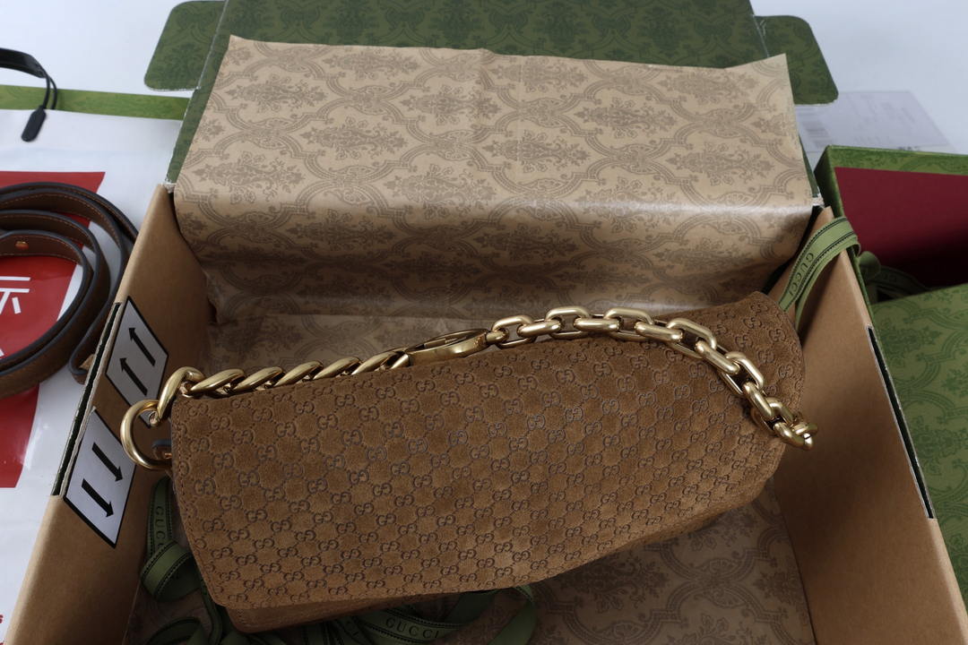 Gucci 857622 Medium Shoulder Bag Suede Dark BROWN GG