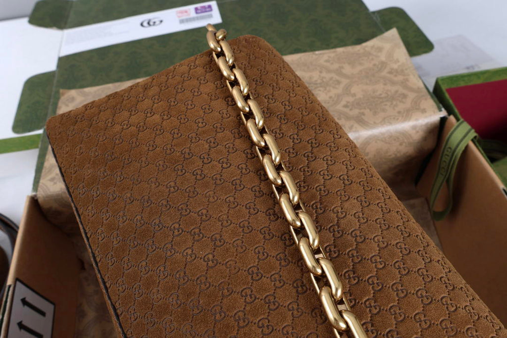 Gucci 857622 Medium Shoulder Bag Suede Dark BROWN GG