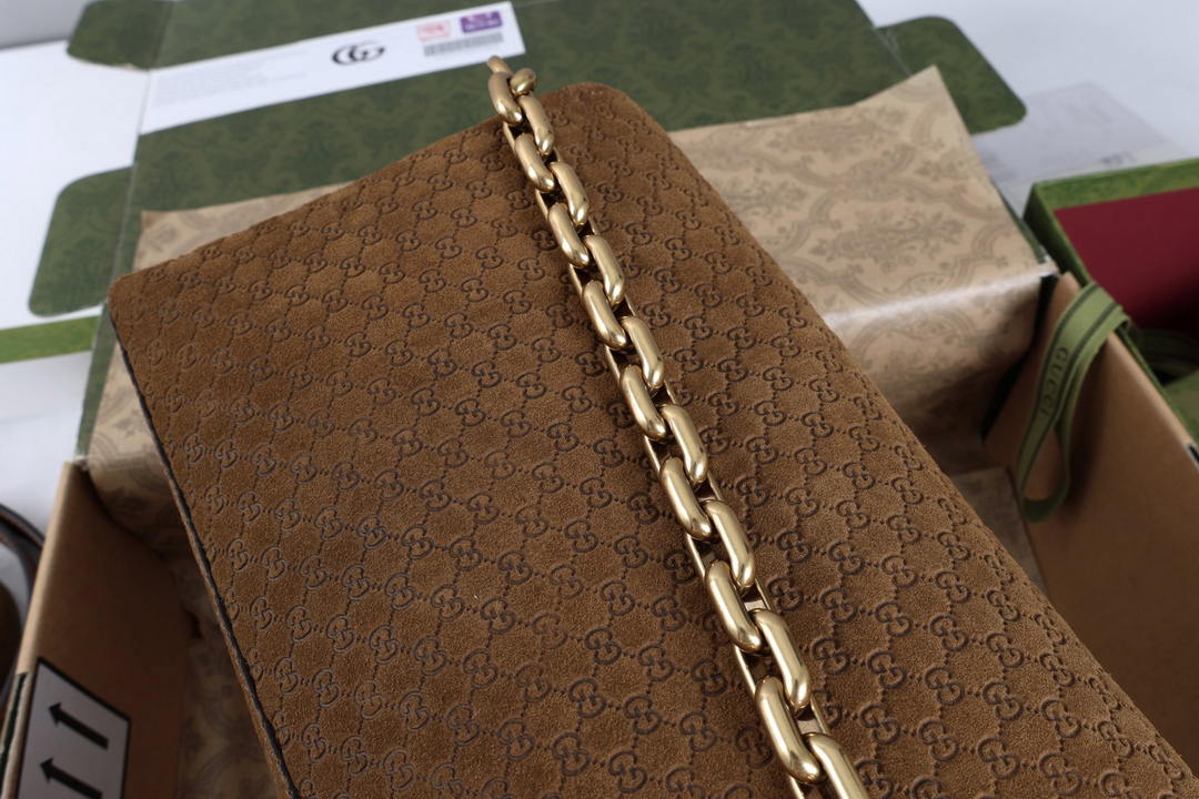 Gucci 857622 Medium Shoulder Bag Suede Dark BROWN GG