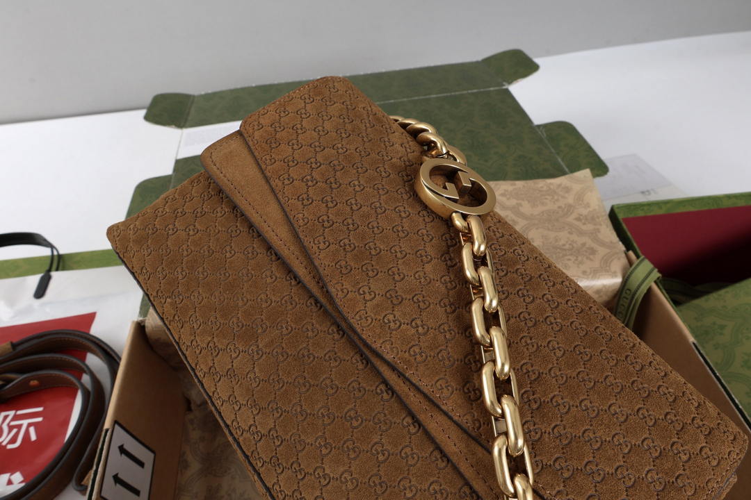 Gucci 857622 Medium Shoulder Bag Suede Dark BROWN GG
