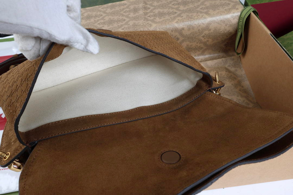 Gucci 857622 Medium Shoulder Bag Suede Dark BROWN GG