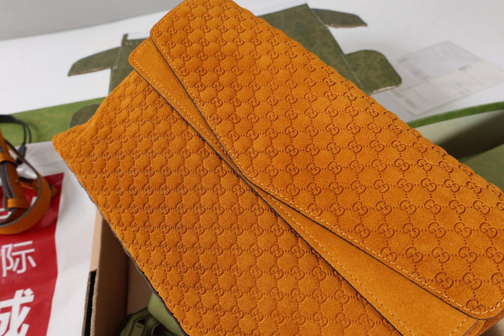 Gucci 857622 Medium Shoulder Bag Suede Orange Brown GG