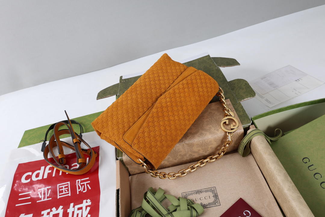 Gucci 857622 Medium Shoulder Bag Suede Orange Brown GG