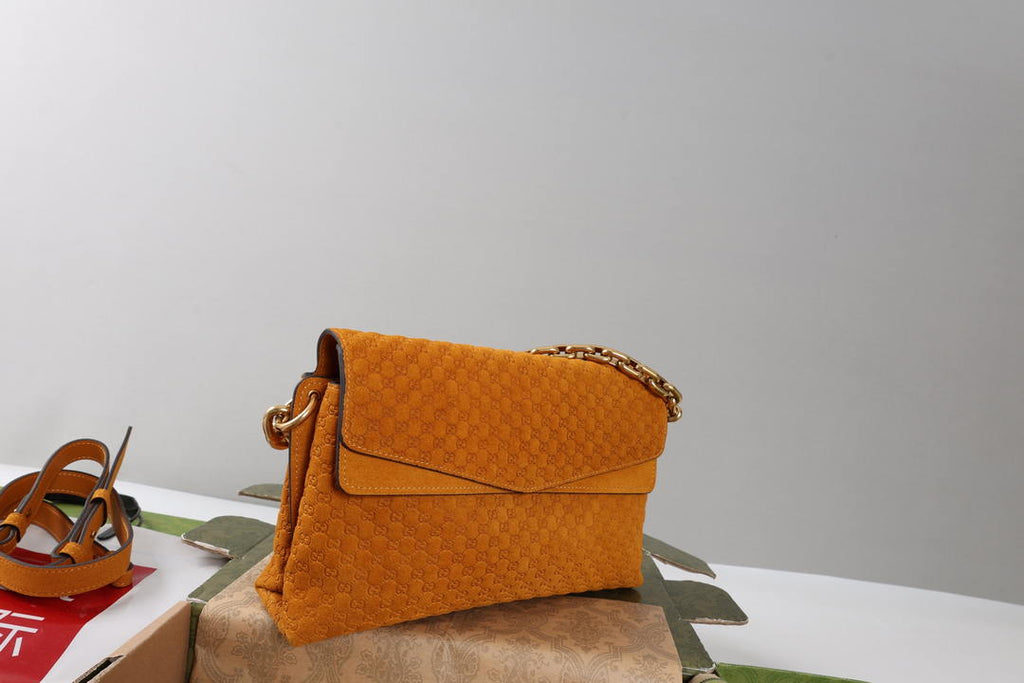 Gucci 857622 Medium Shoulder Bag Suede Orange Brown GG