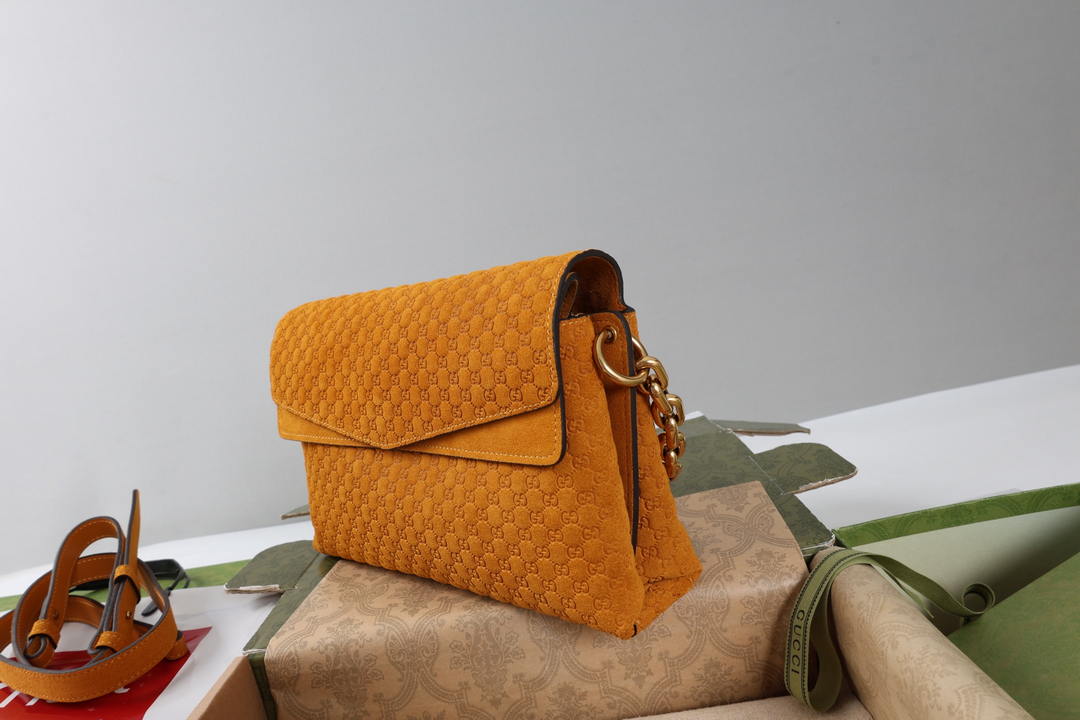 Gucci 857622 Medium Shoulder Bag Suede Orange Brown GG
