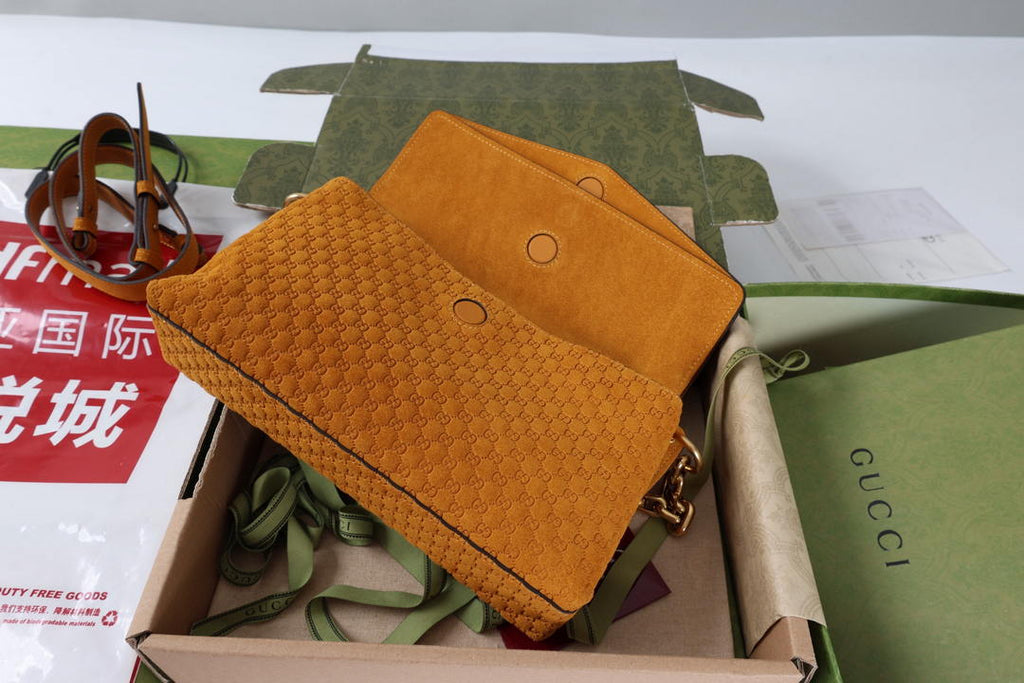 Gucci 857622 Medium Shoulder Bag Suede Orange Brown GG