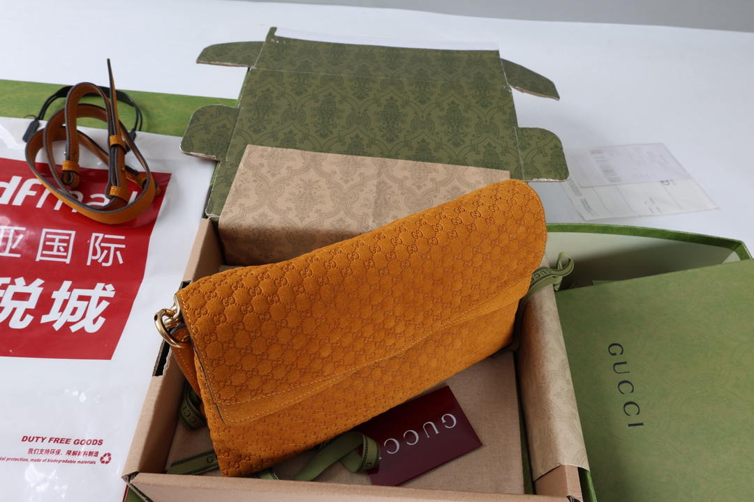 Gucci 857622 Medium Shoulder Bag Suede Orange Brown GG