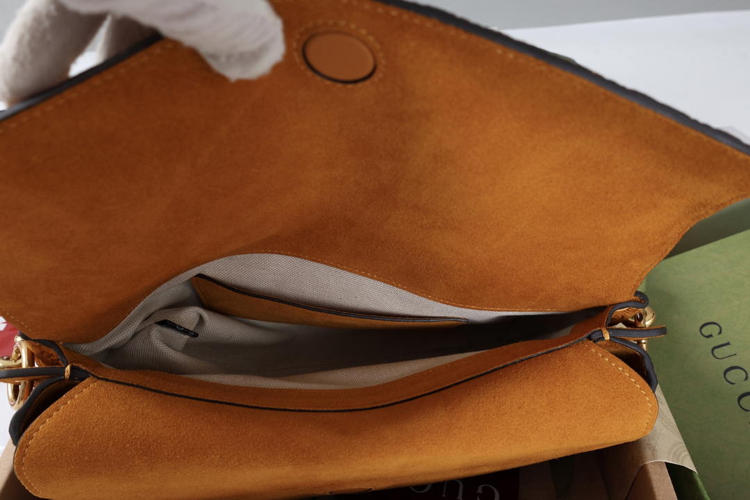 Gucci 857622 Medium Shoulder Bag Suede Orange Brown GG