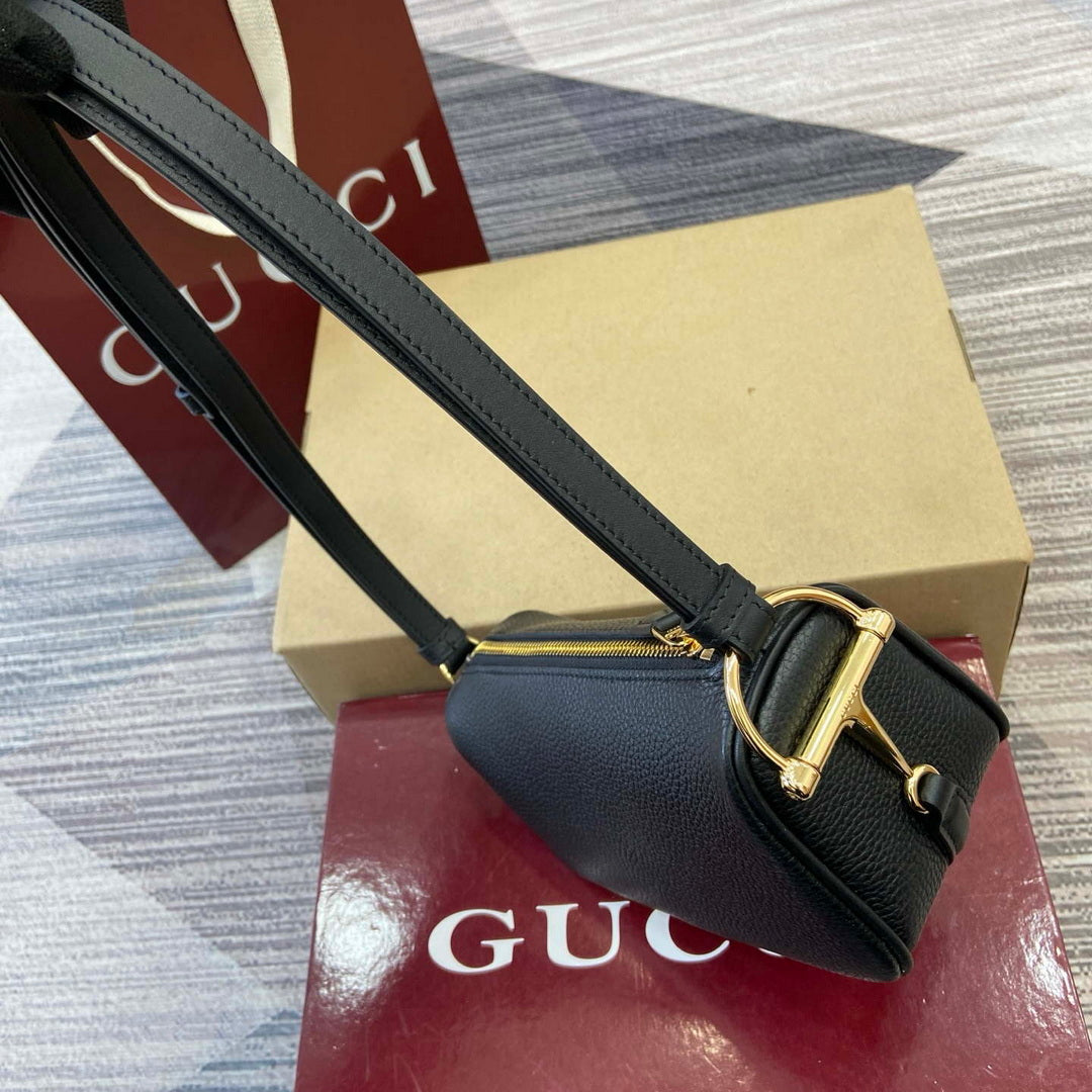 Gucci 860784 Gucci Half Horsebit Mini Bag Black soft grainy leather