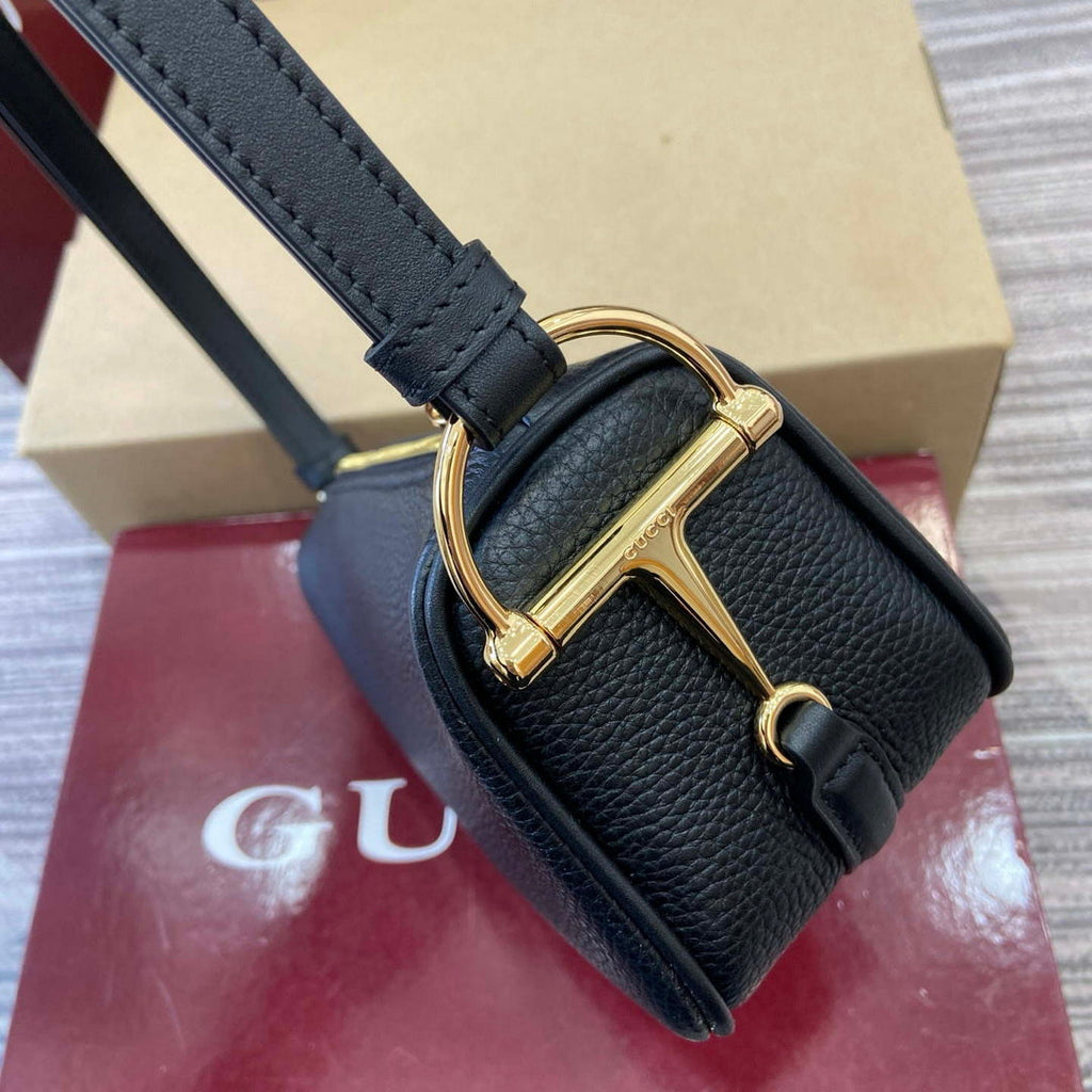 Gucci 860784 Gucci Half Horsebit Mini Bag Black soft grainy leather