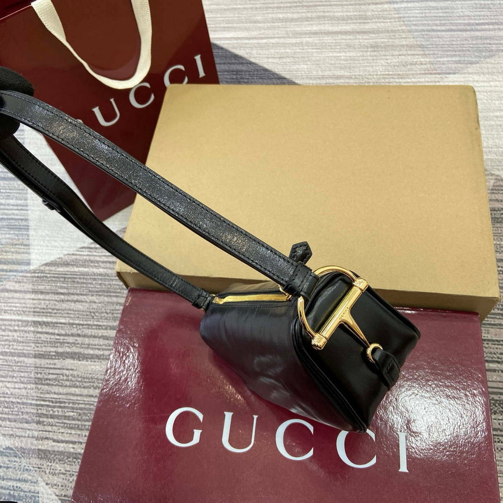 Gucci 860784 Gucci Half Horsebit Mini Shoulder Bag Black