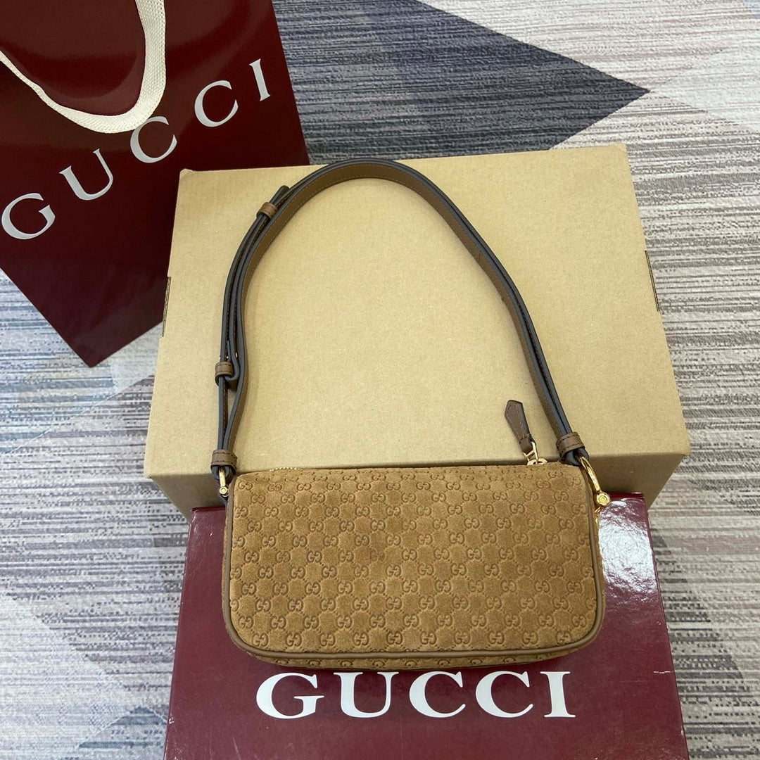 Gucci 860784 Gucci Half Horsebit Mini Shoulder Bag Brown GG Suede