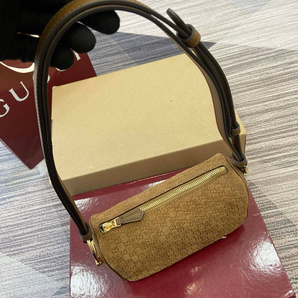 Gucci 860784 Gucci Half Horsebit Mini Shoulder Bag Brown GG Suede
