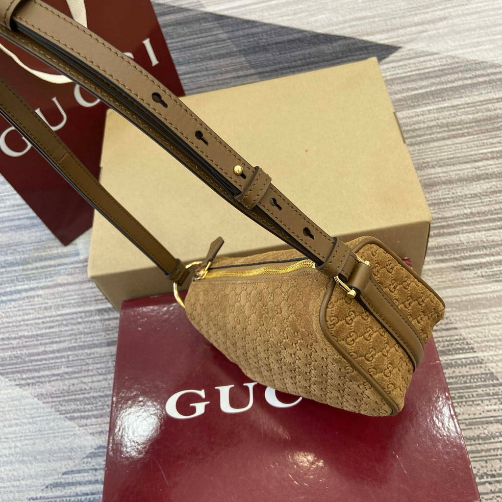 Gucci 860784 Gucci Half Horsebit Mini Shoulder Bag Brown GG Suede