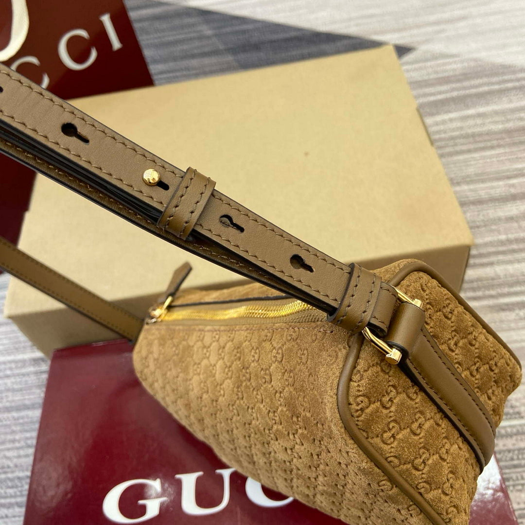 Gucci 860784 Gucci Half Horsebit Mini Shoulder Bag Brown GG Suede