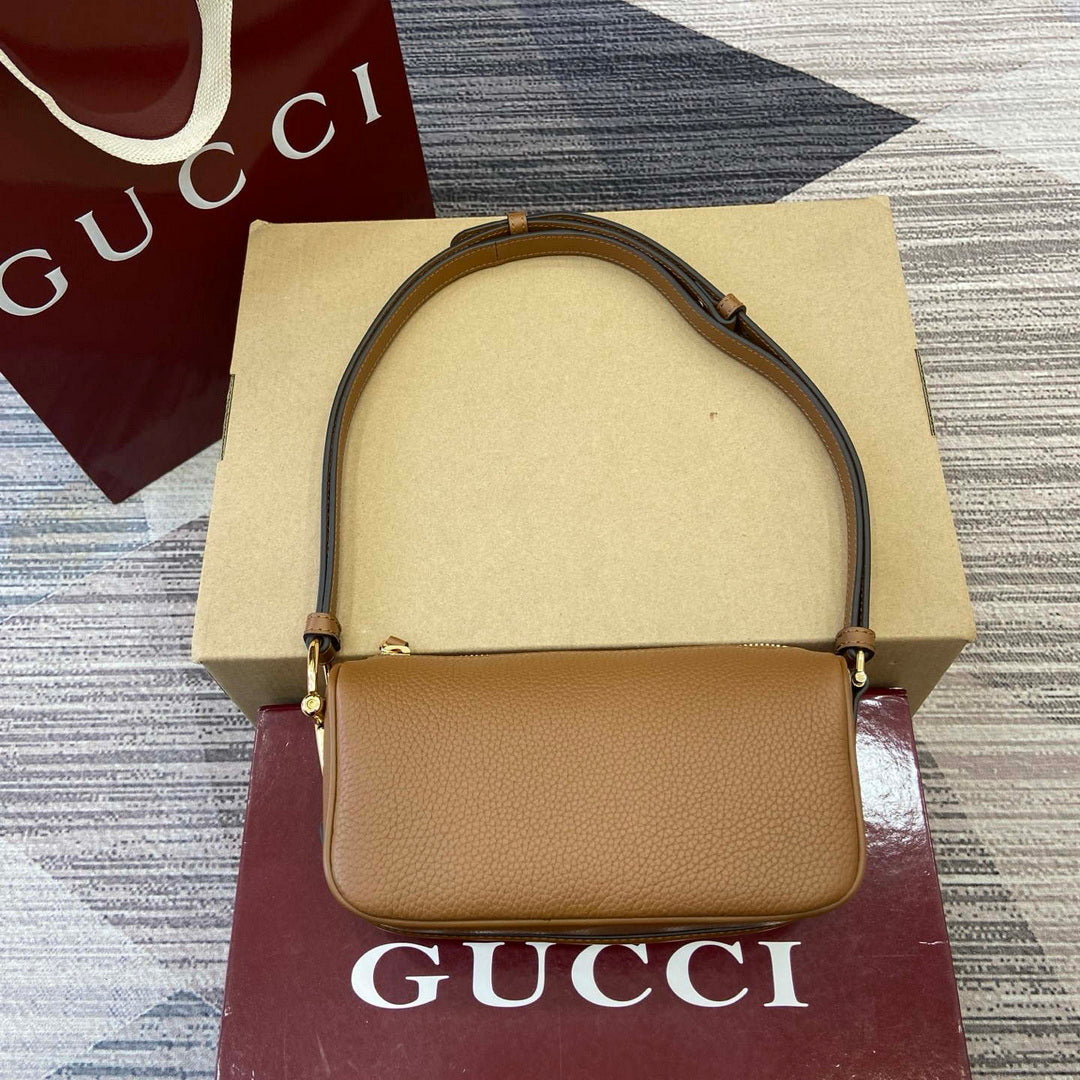 Gucci 860784 Gucci Half Horsebit Mini Shoulder Bag Brown Leather