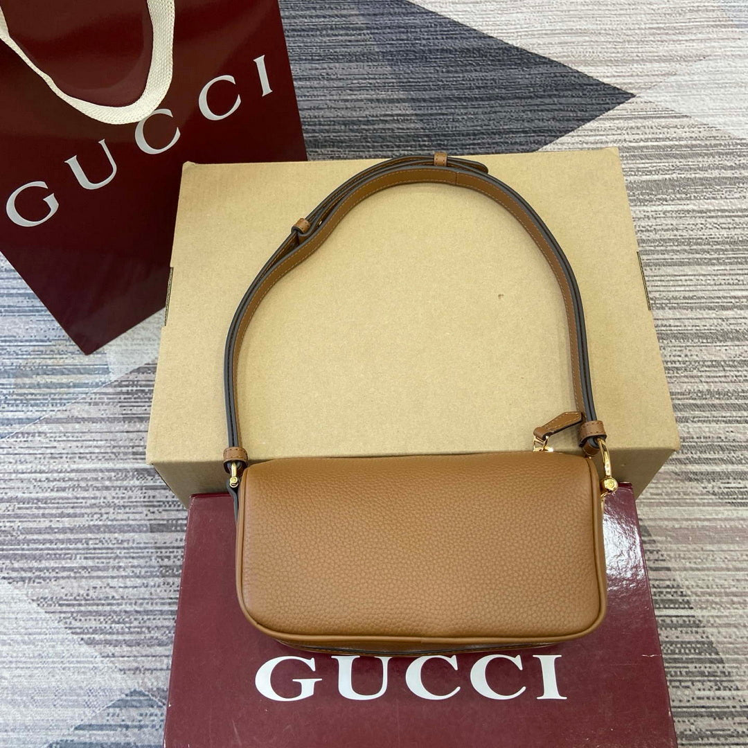 Gucci 860784 Gucci Half Horsebit Mini Shoulder Bag Brown Leather