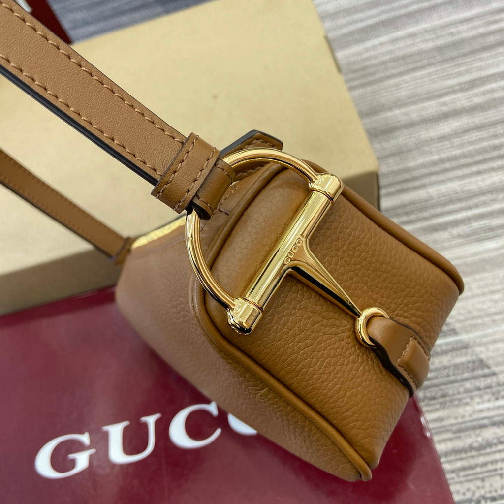 Gucci 860784 Gucci Half Horsebit Mini Shoulder Bag Brown Leather
