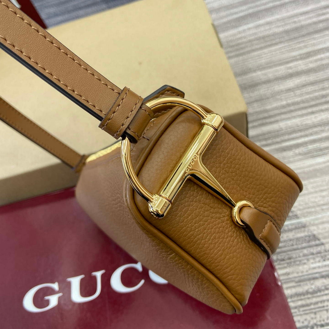 Gucci 860784 Gucci Half Horsebit Mini Shoulder Bag Brown Leather