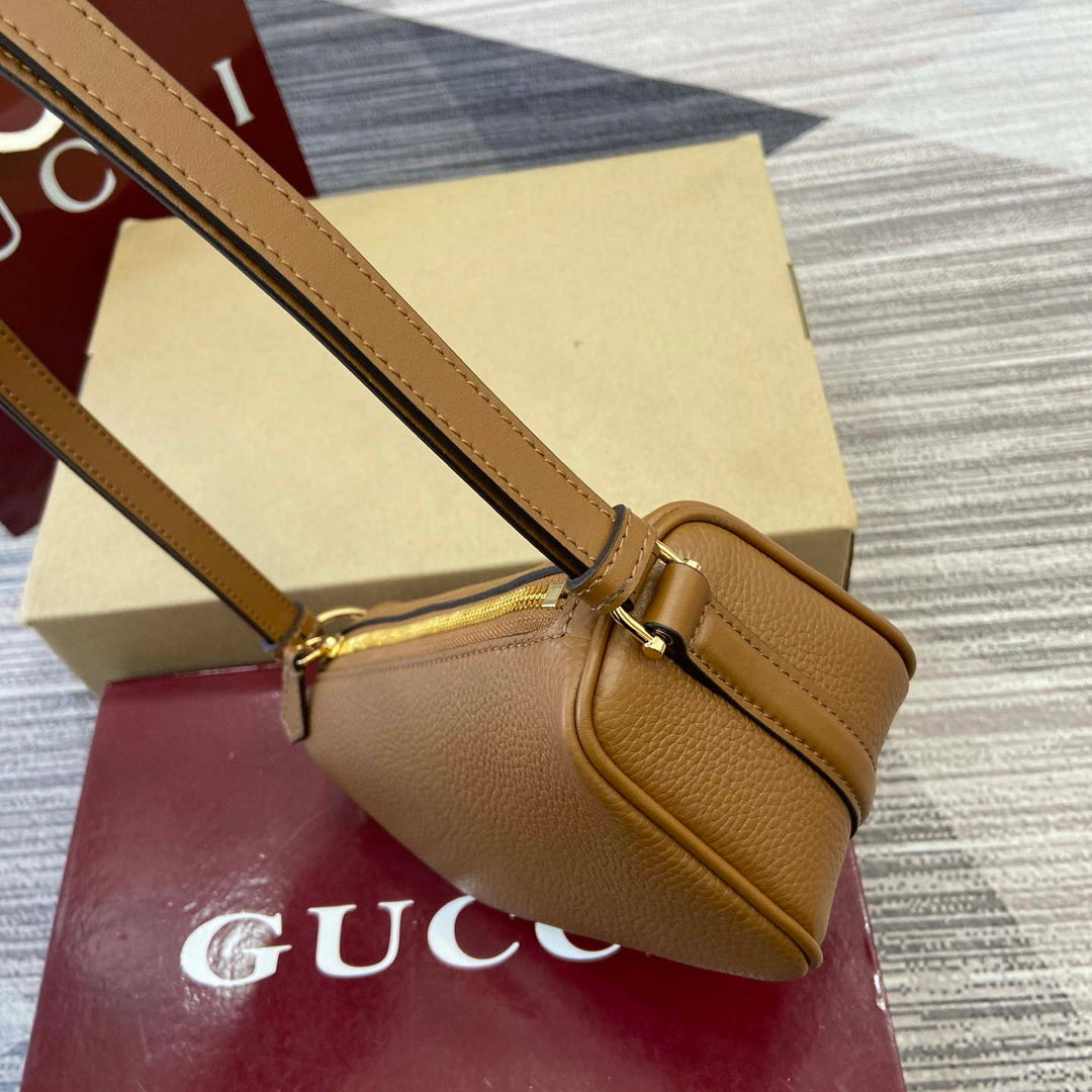 Gucci 860784 Gucci Half Horsebit Mini Shoulder Bag Brown Leather