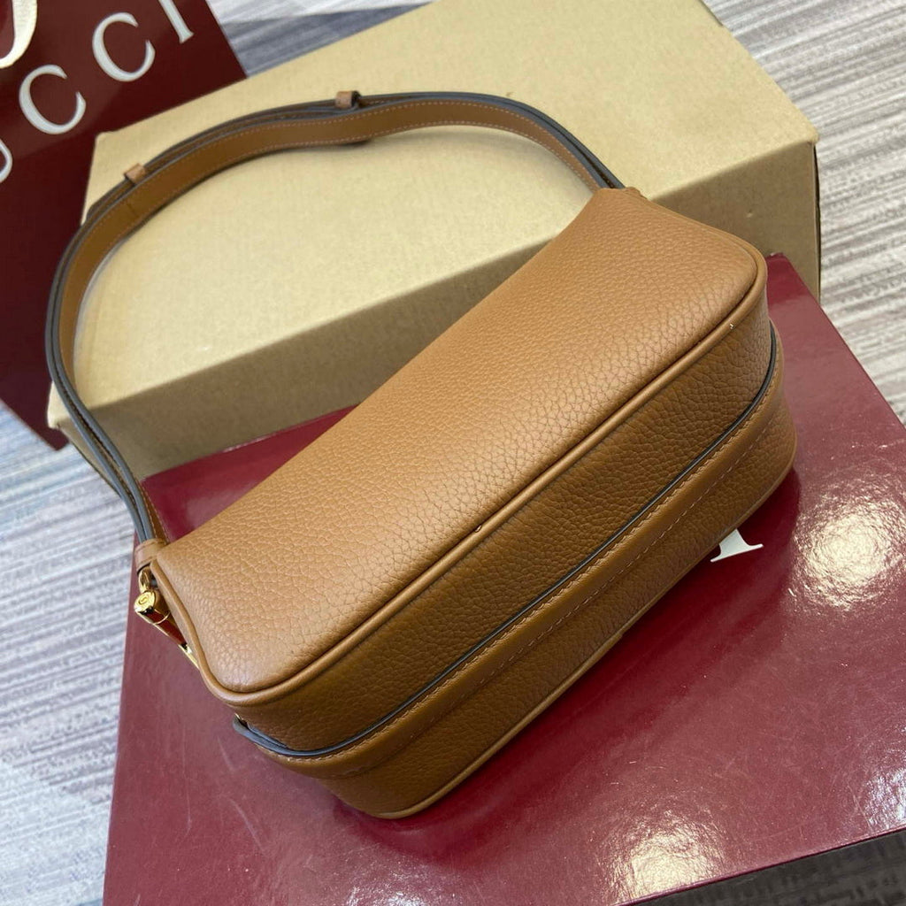 Gucci 860784 Gucci Half Horsebit Mini Shoulder Bag Brown Leather