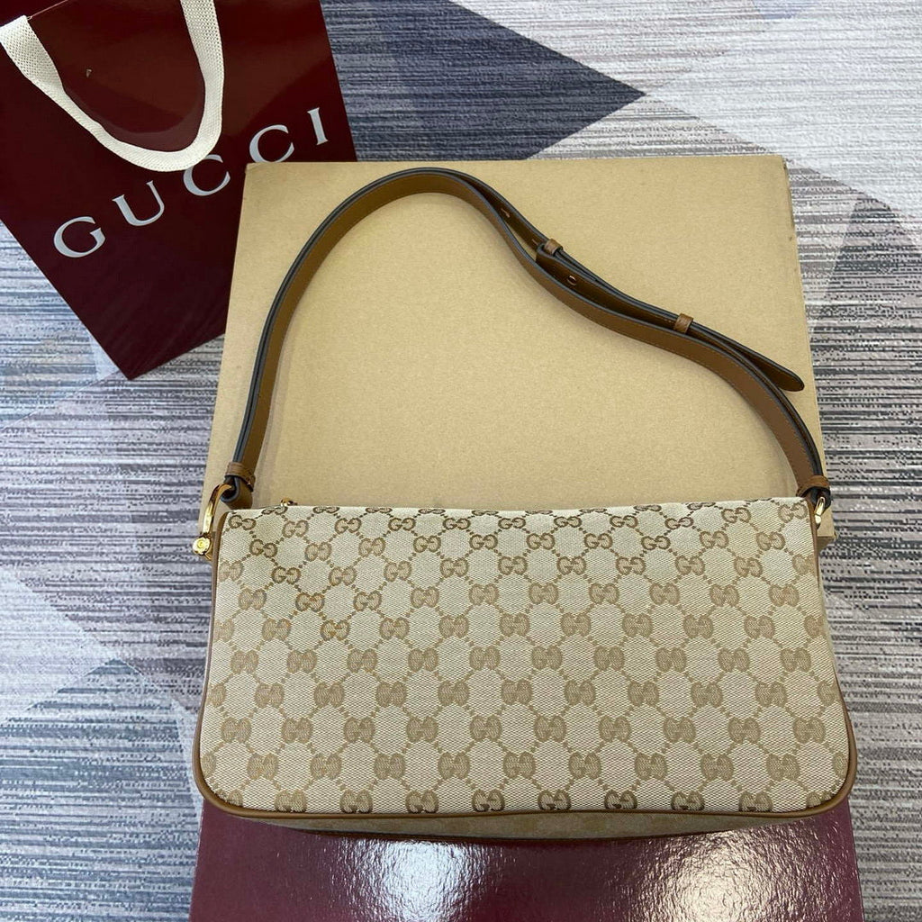 Gucci 860787 Gucci Half Horsebit Medium Shoulder Bag Beige GG canvas