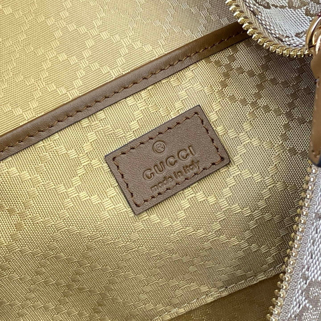 Gucci 860787 Gucci Half Horsebit Medium Shoulder Bag Beige GG canvas