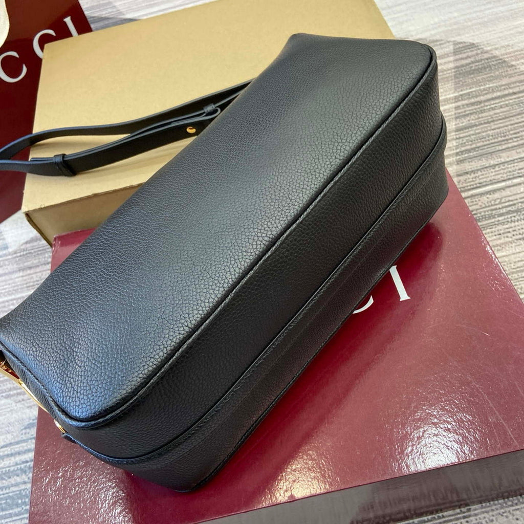 Gucci 860787 Gucci Half Horsebit Medium Shoulder Bag Black soft grainy leather